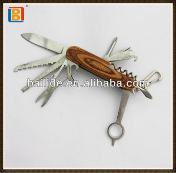 2017 Hot Selling 13 In 1 Portable Wooden Handle Multipurpose Pocket Folding Knife With Magnifier