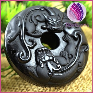 45x12mm black double dragon obsidian pendant