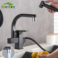 LED or Not Black Kitchen Faucet Pull Out Bidet Spray Deck Mount Hot Cold Mixer Tap 360 Rotation Swivel Bathroom Sink Crane