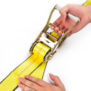 2" 5 Ton 50mm Aluminum Middle Handle Ratchet Buckle Tie Down Yellow Straps With 2 Inch Flat Hooks