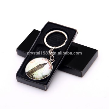 City logo Metal Keychain, Crystal Glass Keyring, round key holder