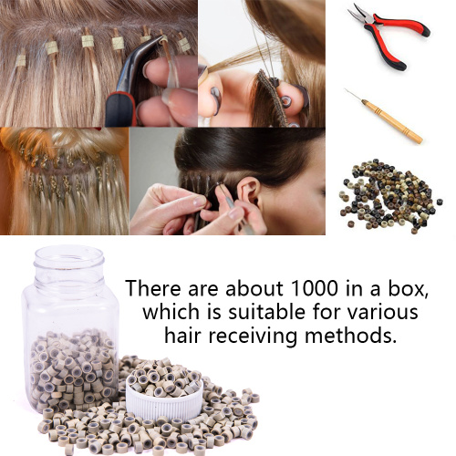 1000pcs/box Hair Extensions Links Micro Beads Silicone Lined Aluminum Micro Rings For Hair Extensions