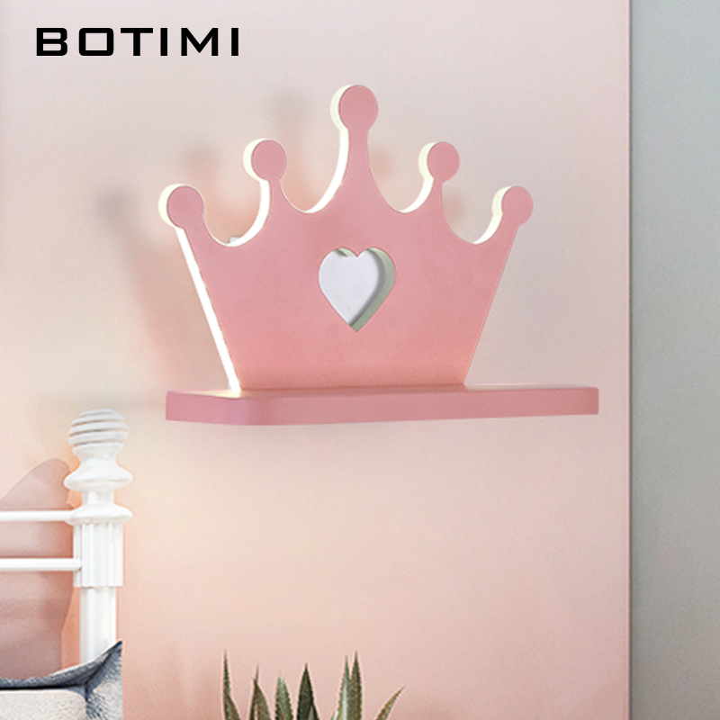 BOTIMI Cartoon LED Wall Lamp With Shelf For Kids' Bedroom Green Boys' Room Blue Green Bedside Lights Girls' Pink Wall Sconce