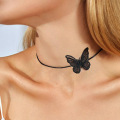 Collier pendentif court en dentelle papillon noir blanc dentelle pour filles femmes