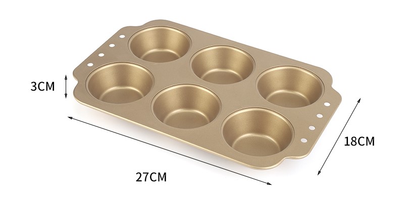 6-cavity carbon steel muffin pan-champagne gold