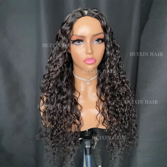 Wholesale 100% Virgin Raw Curly Brazilian Indian Human Hair Natural Black Deep Wave I Part Wig