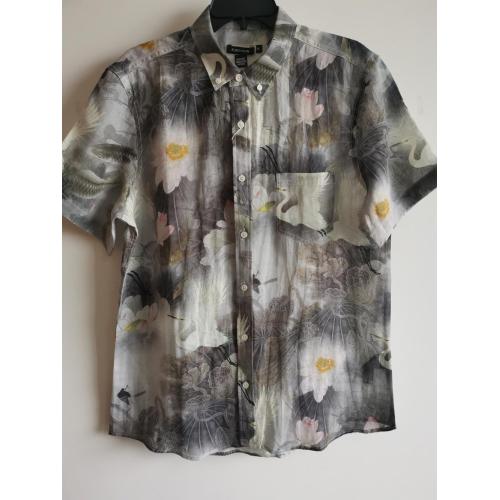 Casual Shirt Wiith Fabric Washed Men Casual Digital Print Linen Short Sleeve Shirt Supplier