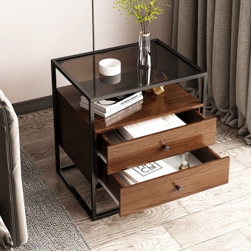 Modern 3-Tier Nightstand with Glass Top and Storage Drawer