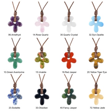 Natuursteen 35MM bloem hanger ketting verstelbaar bruin touw edelsteen bloemvorm charme hanger choker ketting