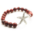 Red Jasper 8MM Round Beads Stretch Gemstone Bracelet with Diamante alloy starfish Piece