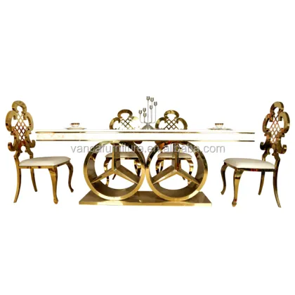 Modern Gold Wedding Table with Marble Top Dining Table