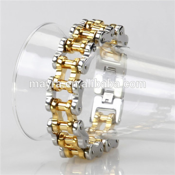 stainless steel diamond charm gold bike chain link bracelet