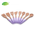 Conjunto de utensílios de cozinha de madeira de punho de Silicone de cor