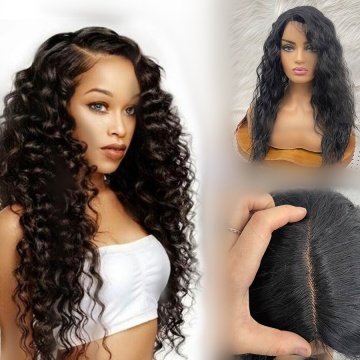 24-inch Long Water Wave Natural Black Synthetic Lace Front Wig for Women with Baby Hair