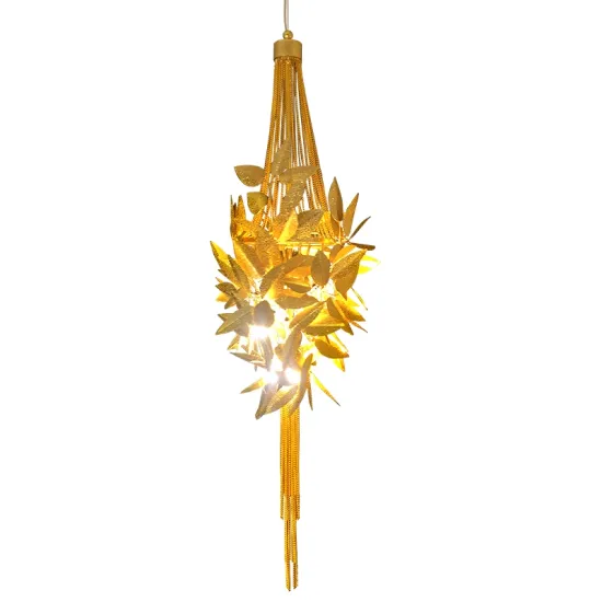 Brass Chandelier with Copper Leaf and Tassel Pendant Light for Villa, Club, Cafe