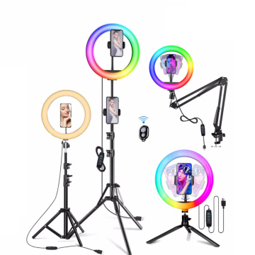 Portable 10 inci &amp; 12 inci RGB Color Beauty Ring Light With Tripod Stand Untuk Video Foto Telefon Langsung