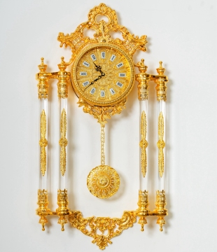 Luxury Golden Copper Wall Clock with Crystal Movement