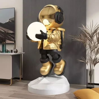 Modern Astronaut Moon Theme LED Levitating Floor Lamp with Resin Sculpture: An Elegant Indoor Lighting Decor