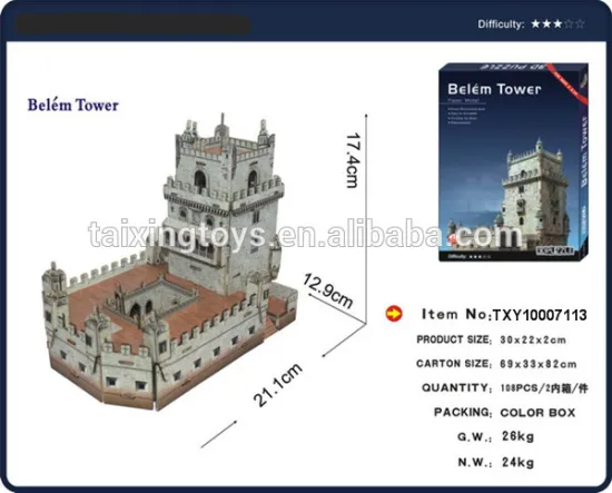 New Educational 3D puzzle Belem Tower Building Blocks