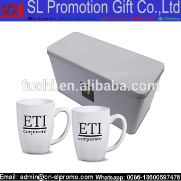 Promotional Two Ceramic Coffee Mugs Sets In Tin Box