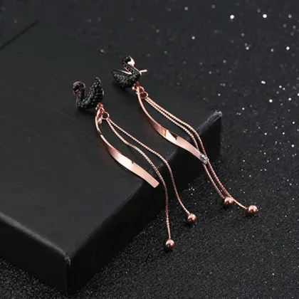 Long Swarovski Crystal Swan Bridal Earrings