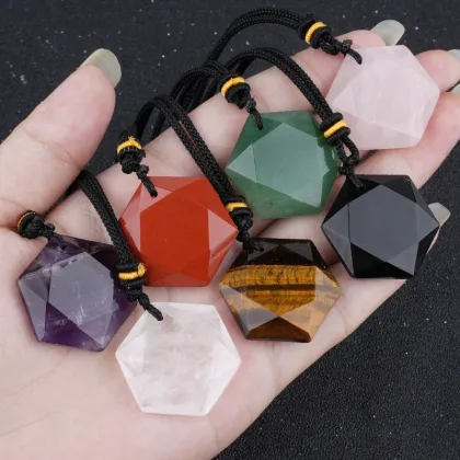 Natural Stone Star of David & Hexagram Necklace Adjustable Rope Unisex Hexagram Amulet for Protection,Balance Spiritual Energy
