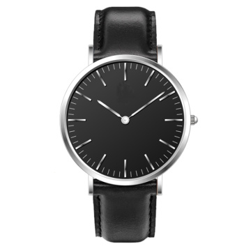 Relógio analógico de quartzo de couro masculino minimalista