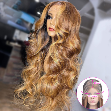 Blond 30# 613#4 13x4 Lace Front Human Hair Wig with Highlight and Deep Wave for P4/27 Piano