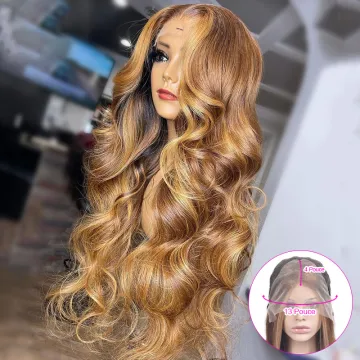 Blond 30# 613#4 13x4 Lace Front Human Hair Wig with Highlight and Deep Wave for P4/27 Piano