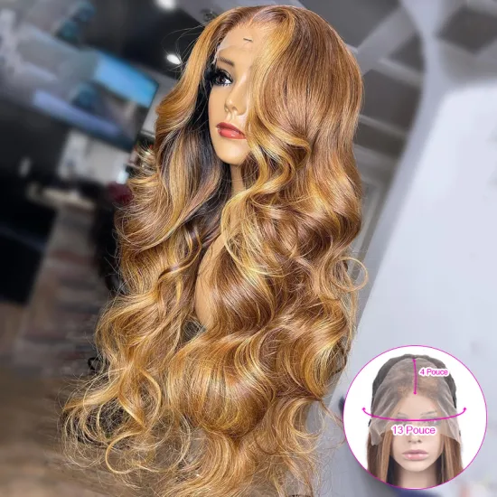 Blond 30# 613#4 13x4 Lace Front Human Hair Wig with Highlight and Deep Wave for P4/27 Piano