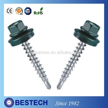 Shades of Green Painted Roofing Screw with Bonded Washer