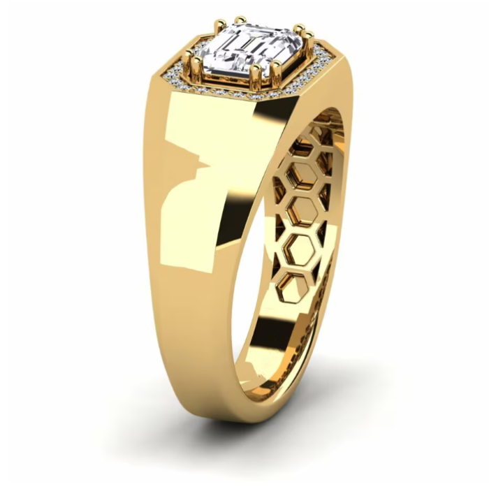 Cincin Emas 18K Bergaya Menampilkan Berlian Potongan Zamrud