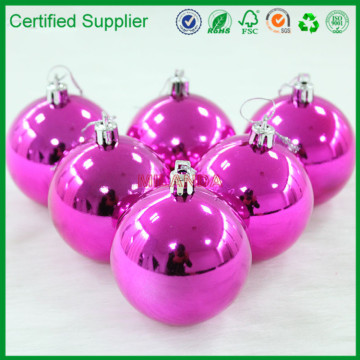 Factory direct supply 6cm fushcia plastic shiny hanging large Christmas ball