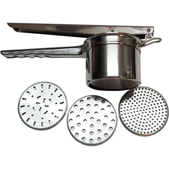 stainless steel potato press ricer with 3 interchangeable discs for baby food strainer