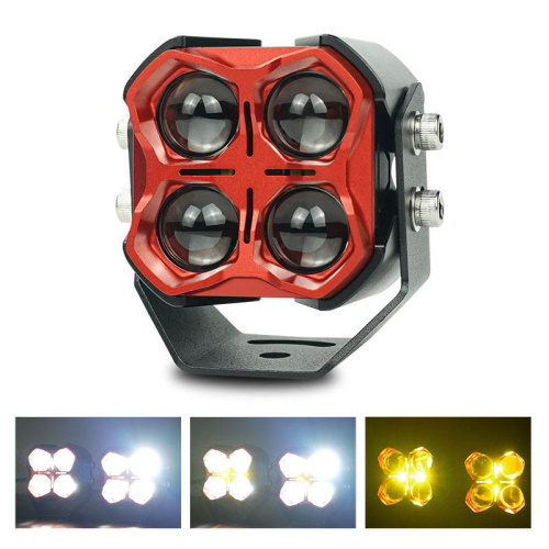 High Quality Aluminum 12V-80V Motorcycle LED Auxiliary Light With Harness Double Colors 86W Great Brightness 4 LED Fog Light