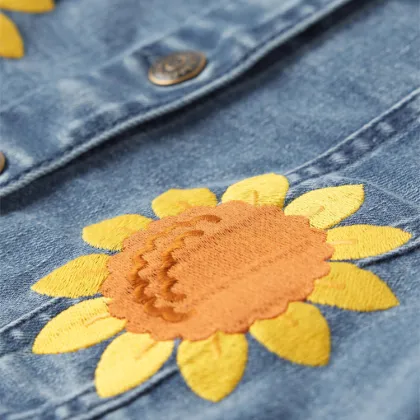 2024 Trendy Baby Girl Jeans Jackets with Fur Collar and Flower Embroidery for Autumn Coats