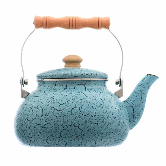 High Grade Wholesale Crack Enamel Tea Kettle with Wooden Handle and Enamel Cover 2.5L