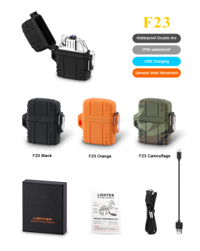 Electric Orange Double Arc Windproof Lighter: USB Charging Flip-Top Classic Design