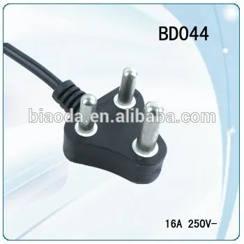 India / south africa power cord,10A 250V AC electric cord, power plug