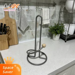 Gray Metal Kitchen Paper Towel Holder Wooden Ball