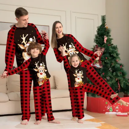 2024 Family Christmas Printed Pajamas Round Neck Long Sleeve Set