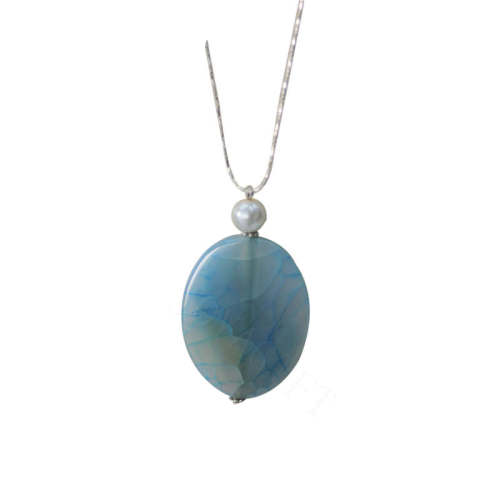 Natural Gemstone Agate Necklace with Silver Chain