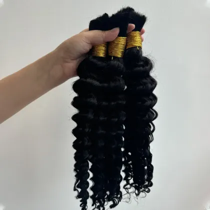 100% Human Hair Braiding Hair Bulk Bundles Hair For Braiding Deep Wave 100 grams per bundle