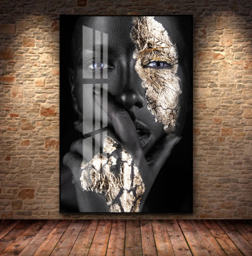 Black and Gold African Woman Resin Painting Crystal Porcelain Scandinavian Wall Art for Living Room