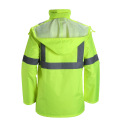 ANSI Hi Vis Reflective Tape Raincoat With Pocket