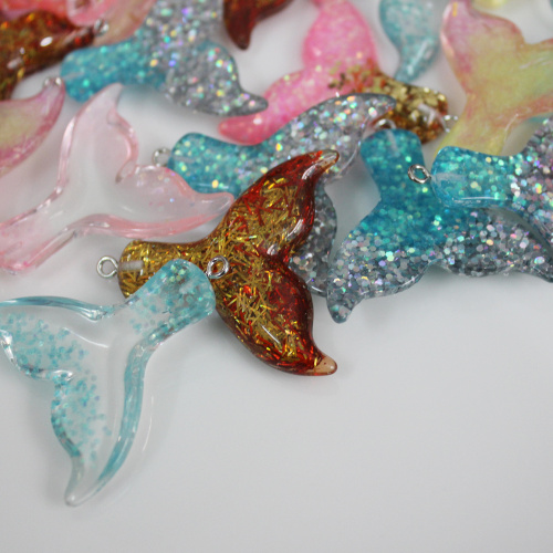 37*38MM plastic mermaid tail fish mermaid Flat Back Resin Cabochons with flitter necklace tail DIY Headband Embellishment