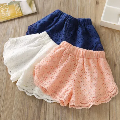 2021 Summer Lace Decoration Cotton Solid Color Ruffle Baby Children Shorts Kids Shorts Girls Shorts