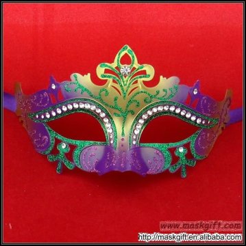 Hot Wholesale Mardi Gras Design Purple Green And Gold Diamond Masquerade Party Masks