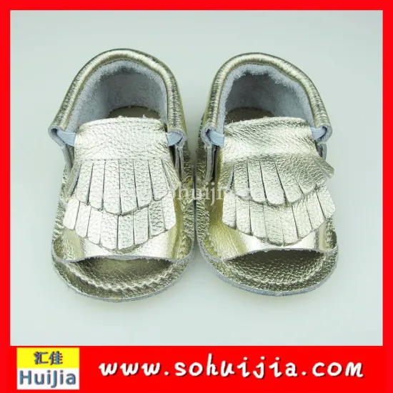 Wholesale italian used gold tassels moccasins cow leather soft flat sandal shoes with baby girl