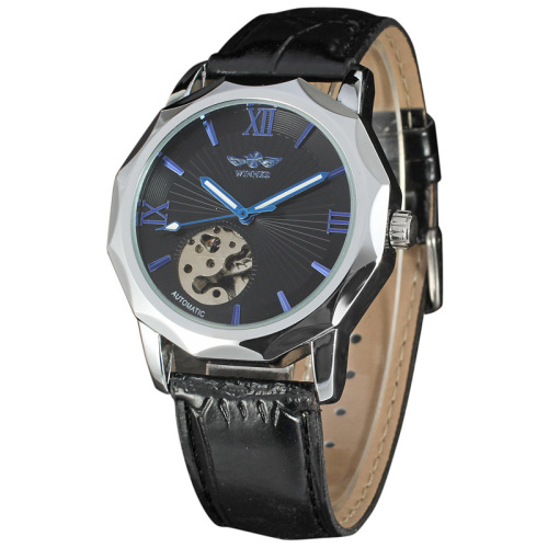 winner mininalist automatic movement watch with skeleton design